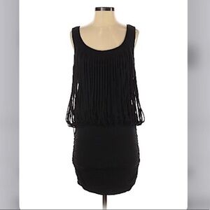 NWT BCBGMaxAzria Women's Sleeveless Black Fringe Banded Stretch Dress Size Large